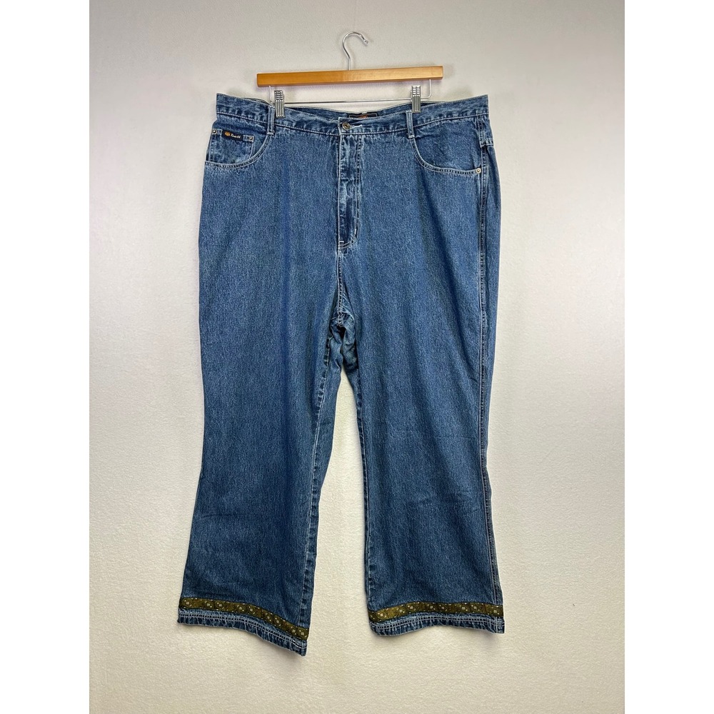 Route 66 Women's Blue Denim Jeans 24W Embroidered Flare Bottoms Vintage Retro